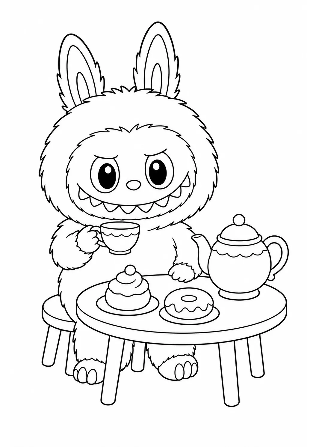 Labubu happy tea party free printable coloring page