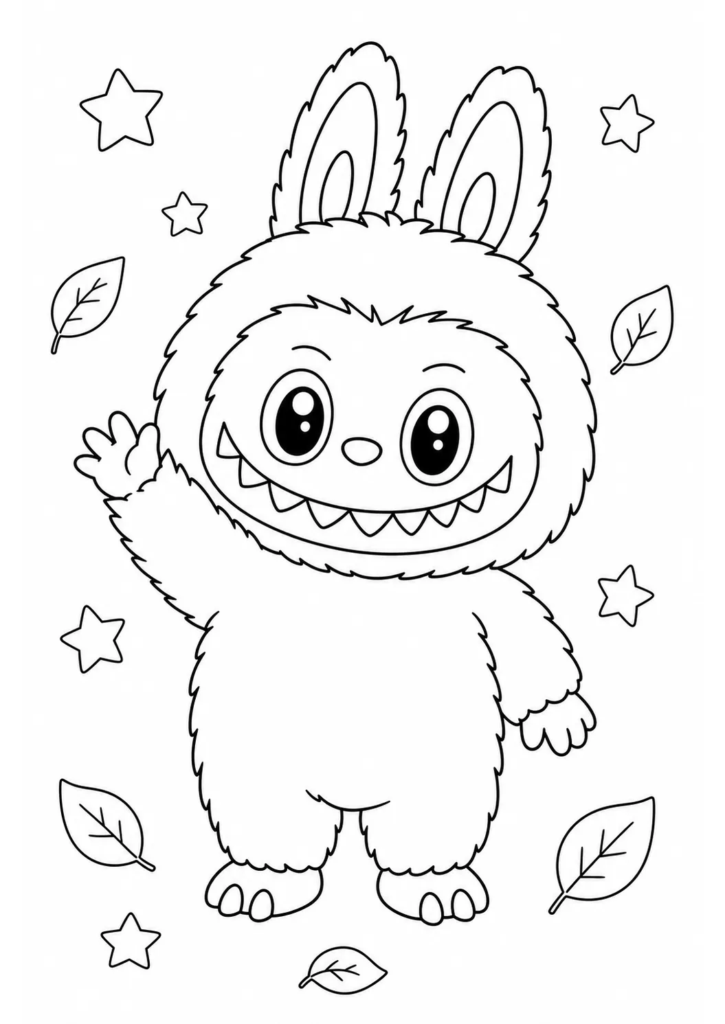 Waving Labubu free printable coloring page