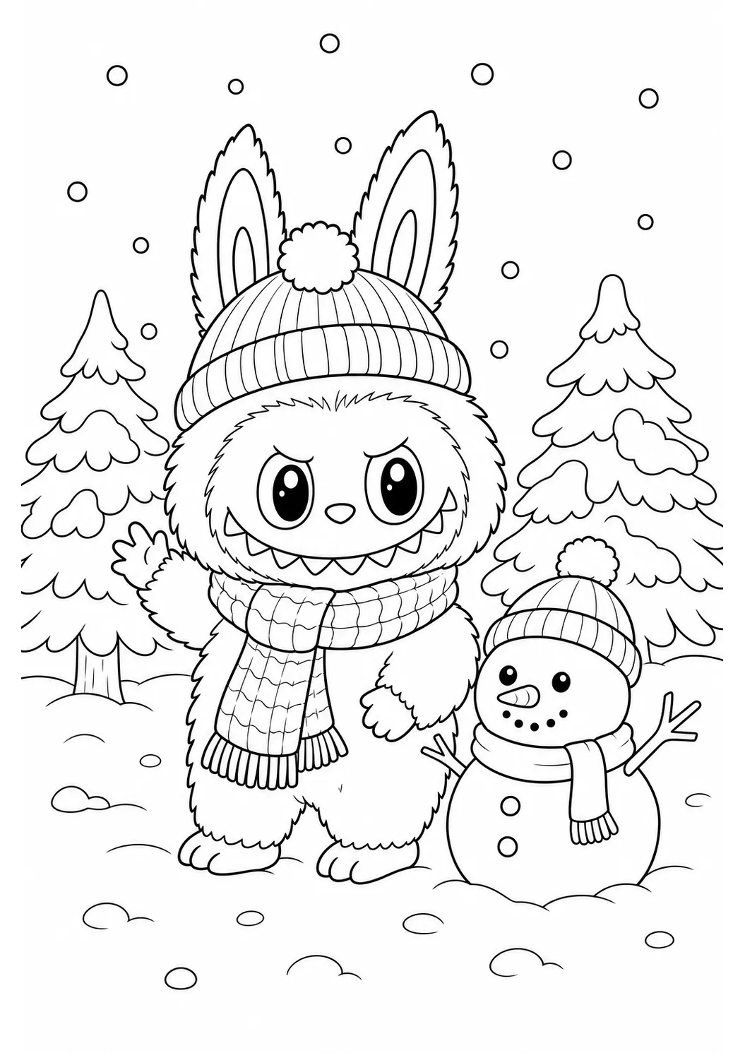 Labubu winter scarf free printable coloring page