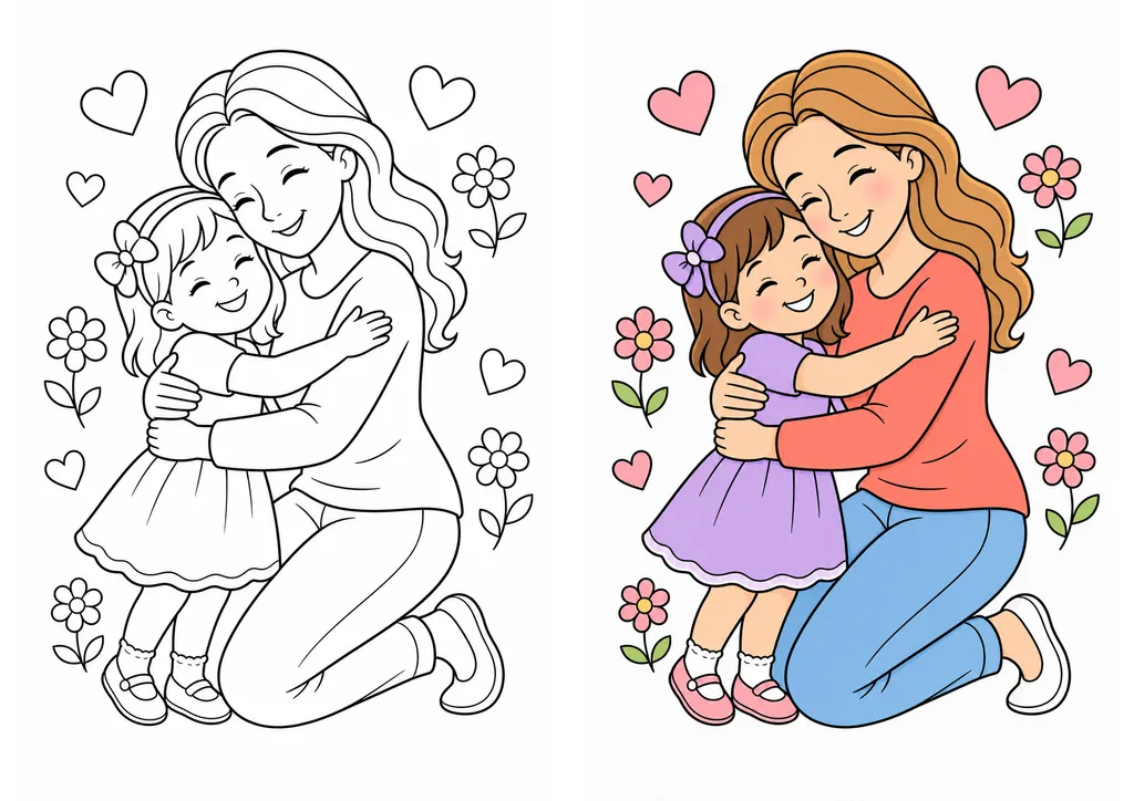 Vista previa de páginas para colorear del Día de la Madre gratuitas e imprimibles