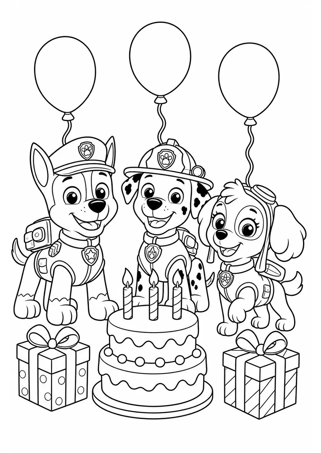 Tranh tô màu PAW Patrol tiệc sinh nhật miễn phí có thể in