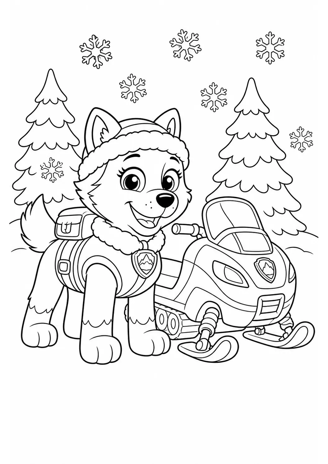 Tranh tô màu PAW Patrol Everest cứu hộ trên tuyết miễn phí có thể in