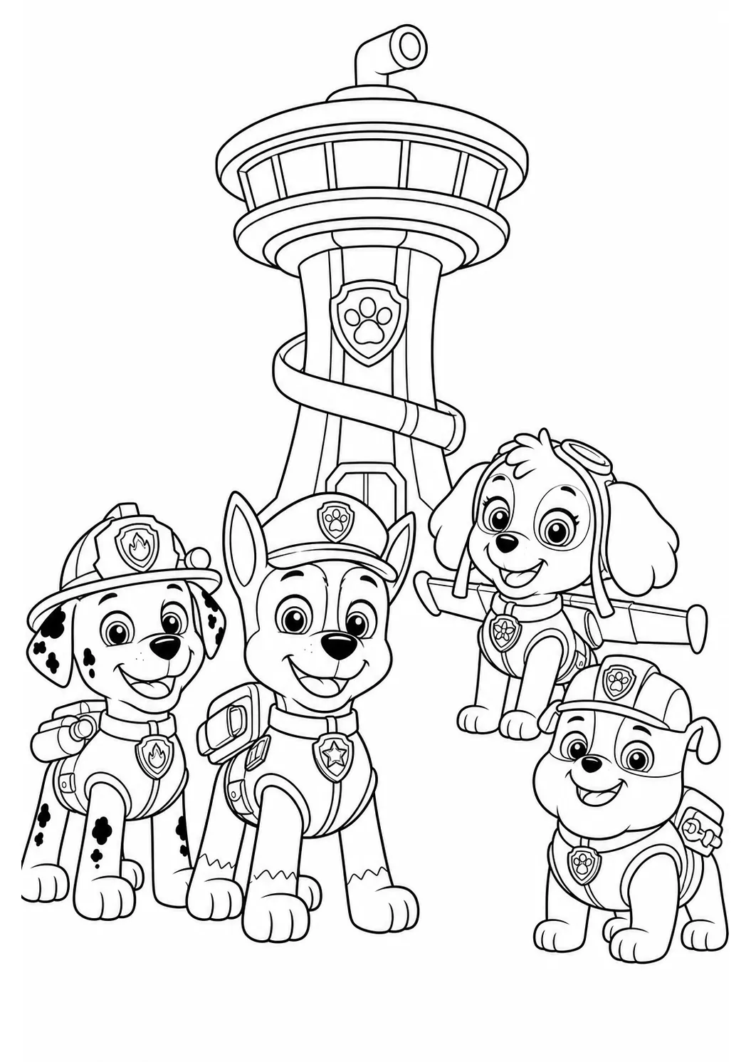 Tranh tô màu PAW Patrol dưới tháp chỉ huy miễn phí có thể in