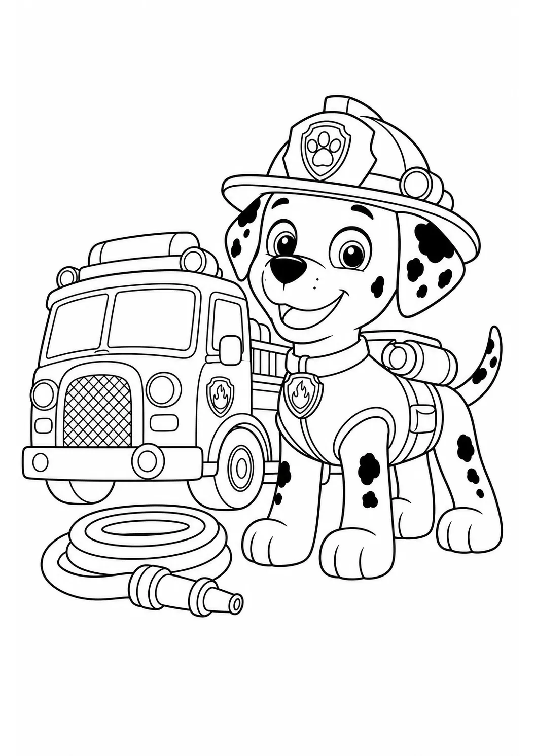 Tranh tô màu PAW Patrol Marshall và xe cứu hỏa miễn phí có thể in