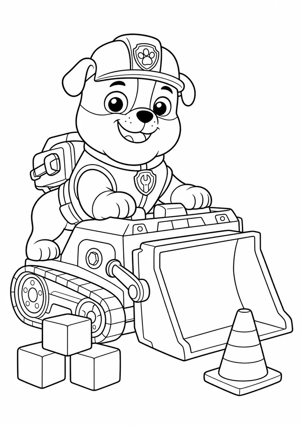 Tranh tô màu PAW Patrol Rubble xây dựng vui vẻ miễn phí có thể in