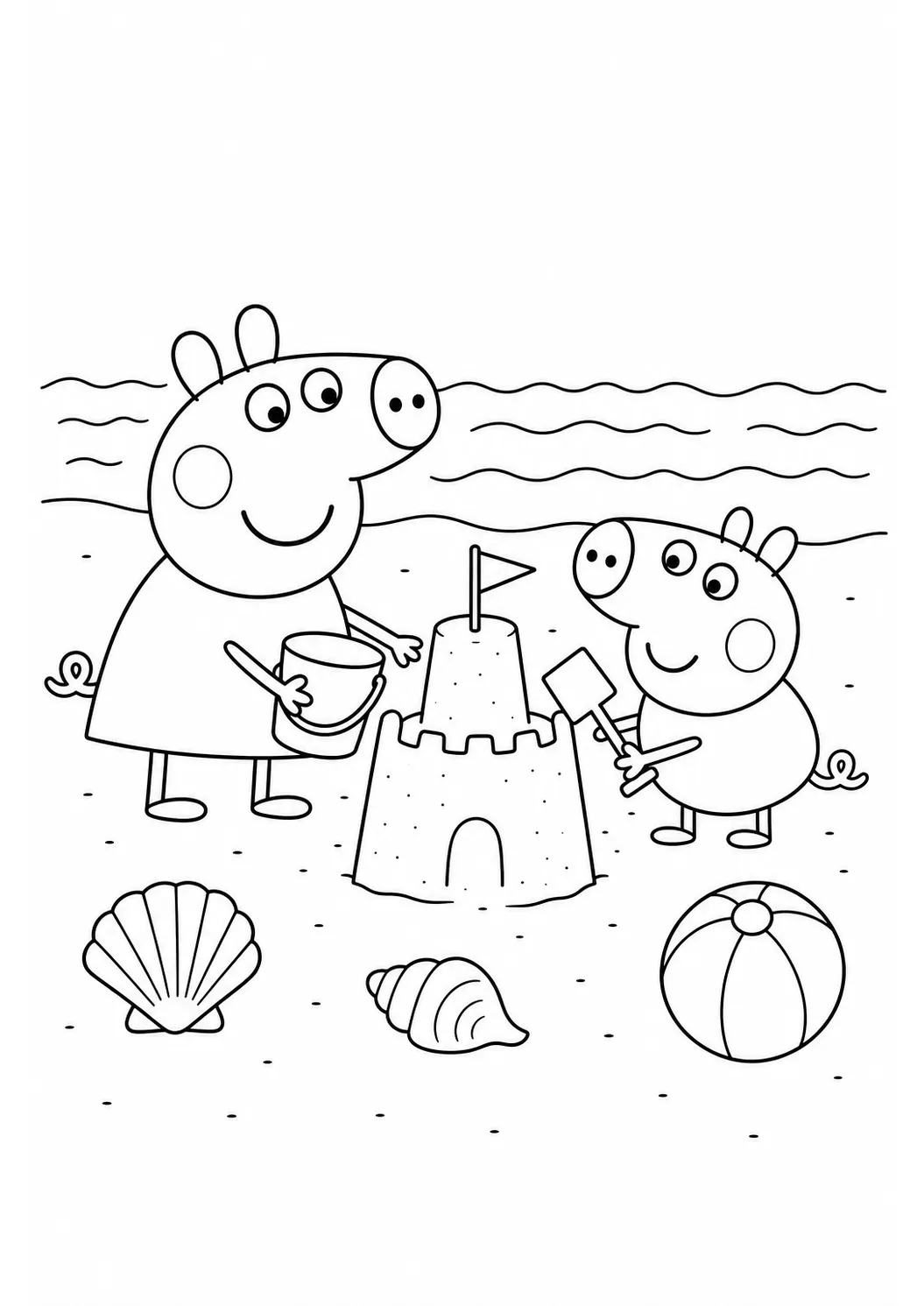 Peppas Strandurlaub – kostenloses Peppa Wutz Ausmalbild