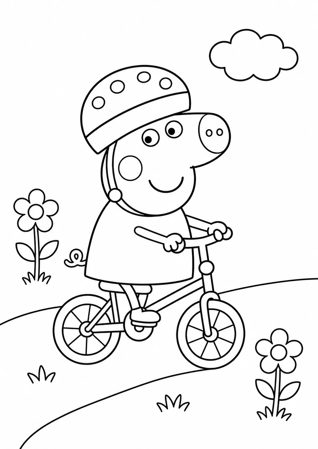 Peppa fährt Fahrrad – kostenloses Peppa Wutz Ausmalbild