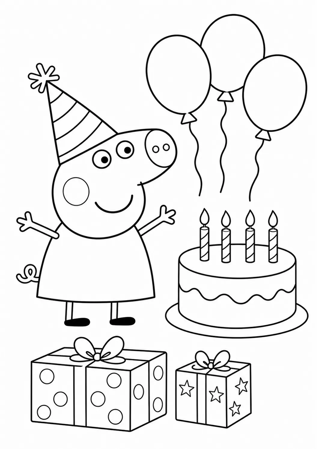 Peppas Geburtstagsparty – kostenloses Peppa Wutz Ausmalbild