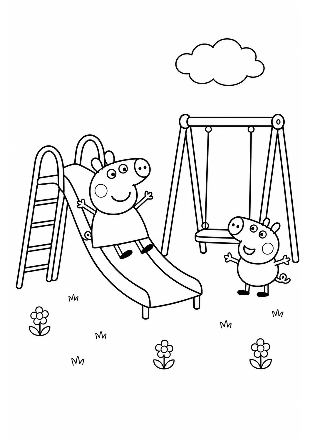 Peppa auf dem Spielplatz – kostenloses Peppa Wutz Ausmalbild