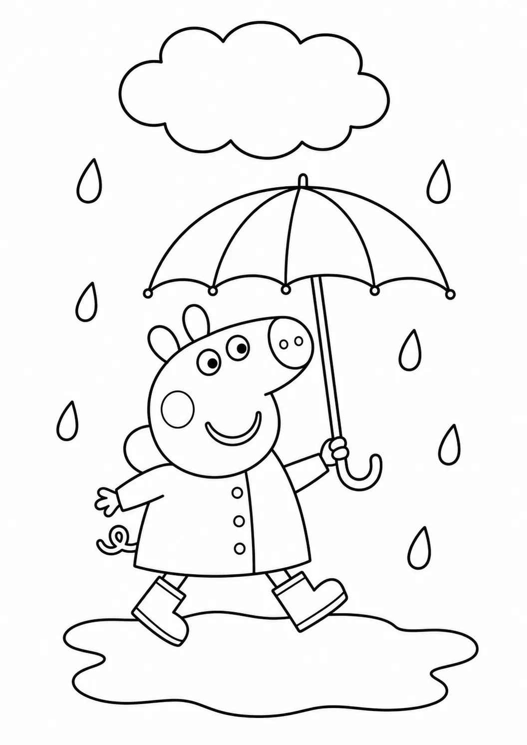 Peppa beim Spaziergang im Regen – kostenloses Peppa Wutz Ausmalbild
