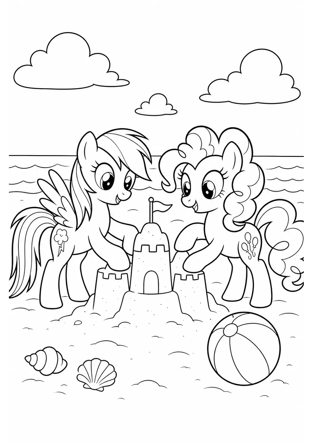 Pony-Strandurlaub – kostenloses My Little Pony Ausmalbild