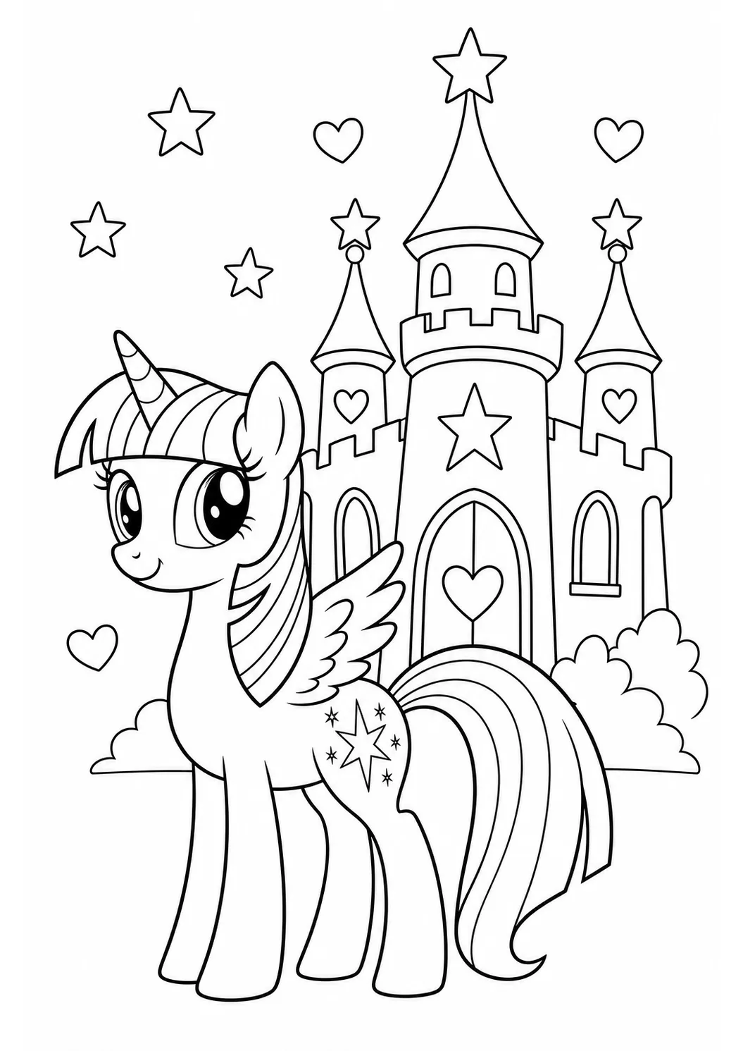 Abenteuer im Schloss der Freundschaft – kostenloses My Little Pony Ausmalbild
