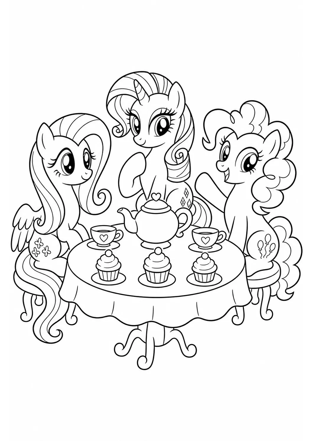 Pony-Freundschafts-Teeparty – kostenloses My Little Pony Ausmalbild